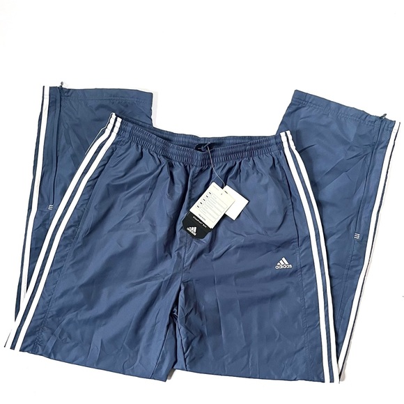 NWT New Adidas Men’s 3 Stripe Rev II Athletic Windbreaker Pants in Blue + White - Picture 1 of 10